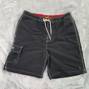 Polo Ralph Lauren Men's Lined Swim Trunks Shorts Large Black Red Pony 41381